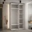 Weißer Schiebetürenschrank Mina, 235,2 x 140 x 60 cm, Lamellen in schwarzer Optik, Schwarzer Stahlgriff, viel Stauraum, platzsparend, robust, moderne Optik