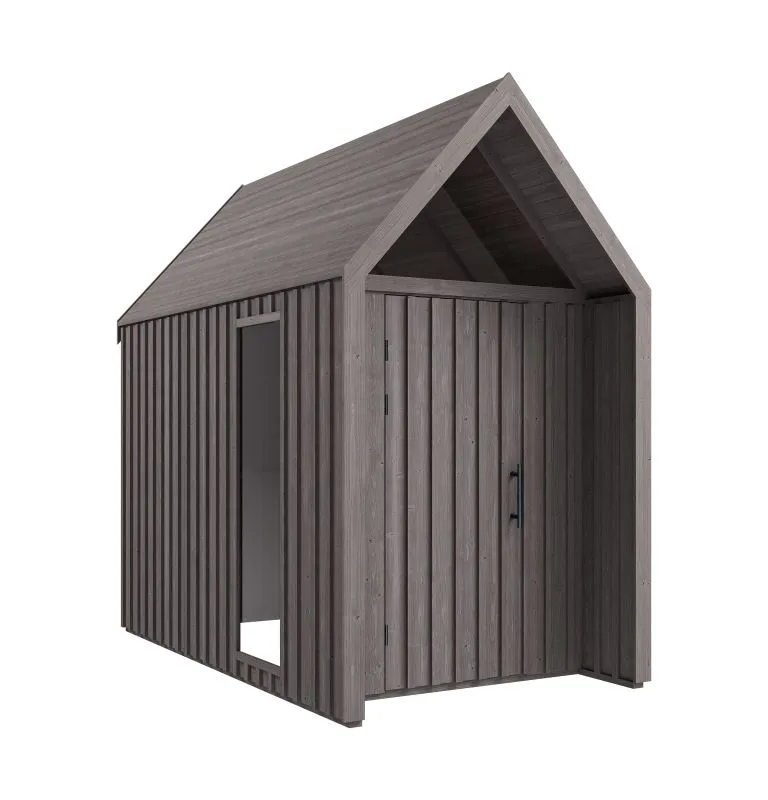 Grau-Braune Gartenhütte | Dreieckfenster | Grundfläche: 4,50 m² | Skandinavischer Style | Satteldach | Außenmaße: 162,4 x 207,7 cm | Malmö 19