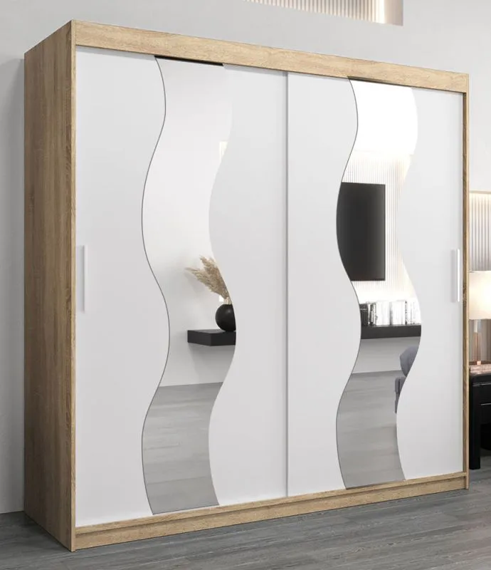 2 Meter breiter Kleiderschrank mit 2 Türen | Farbe: Sonoma Eiche / Weiß Abbildung