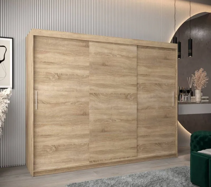 250 cm breiter Kleiderschrank mit 10 Fächern und 3 Türen | Farbe: Sonoma Eiche Abbildung