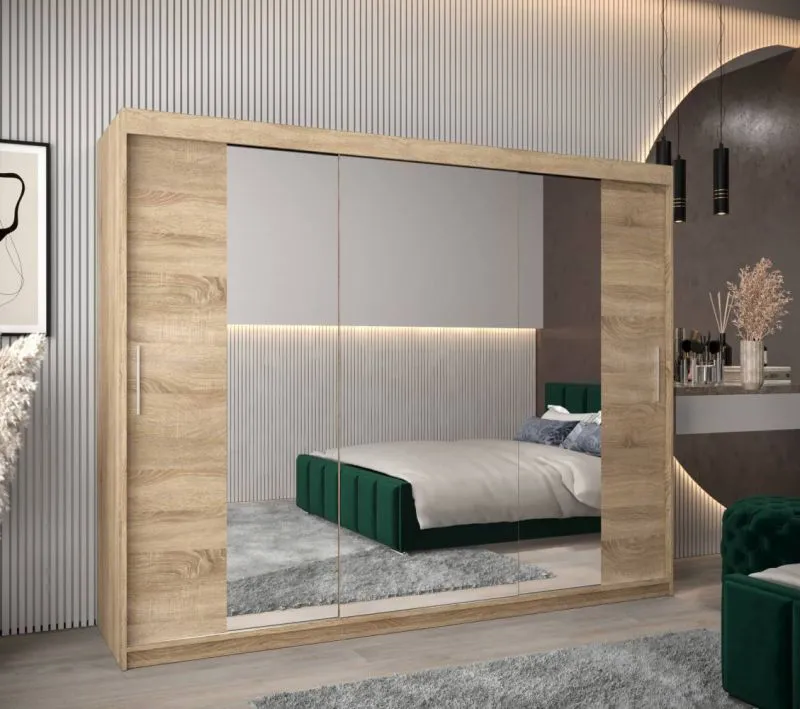 250 cm breiter Kleiderschrank mit 10 Fächern und 3 Türen | Farbe: Sonoma Eiche Abbildung