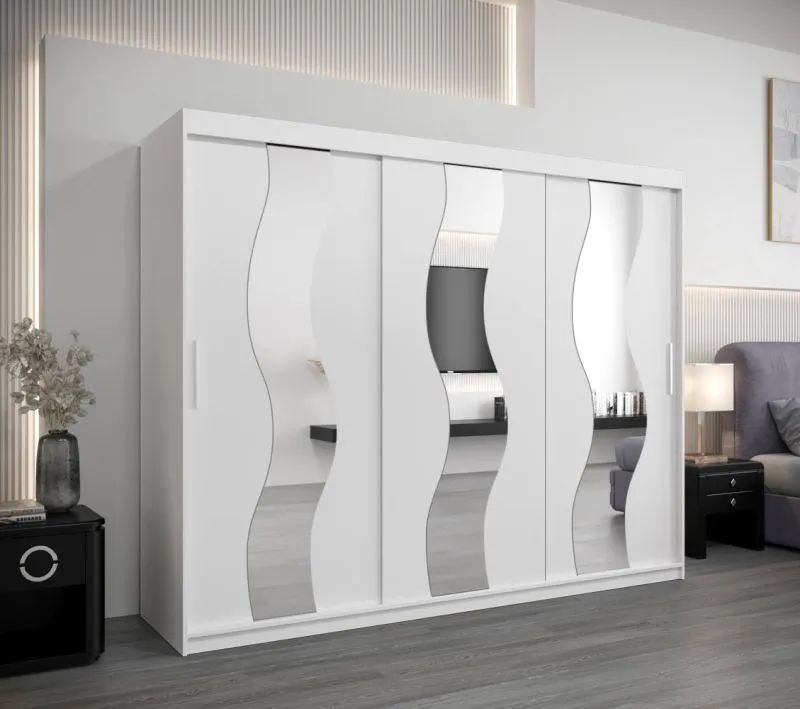 250 cm breiter Kleiderschrank mit 10 Fächern und 3 Türen | Farbe: Weiß Abbildung