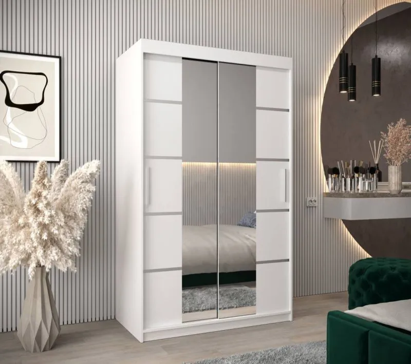 120 cm breiter Kleiderschrank mit 5 Fächern und 2 Türen | Farbe: Weiß Abbildung
