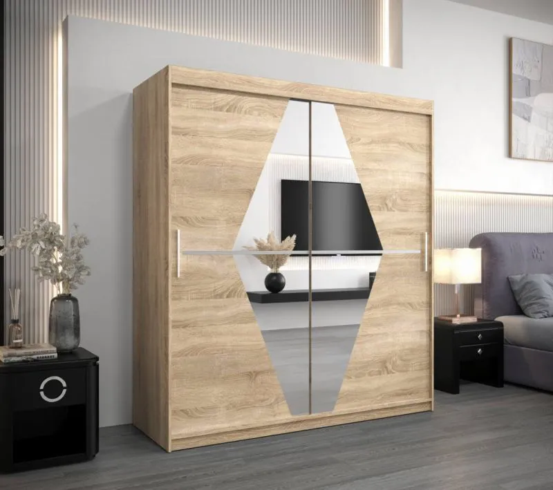 180 cm breiter Kleiderschrank mit 2 Türen | 10 Fächer | Farbe: Sonoma Eiche Abbildung