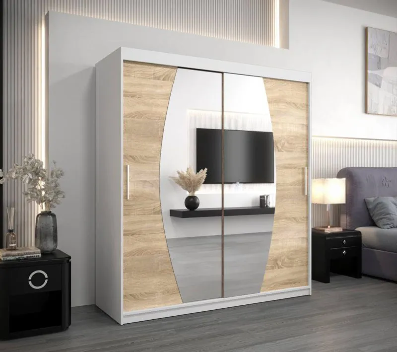 180 cm breiter Kleiderschrank mit 10 Fächern und 2 Türen | Farbe: Sonoma Eiche / Weiß Abbildung
