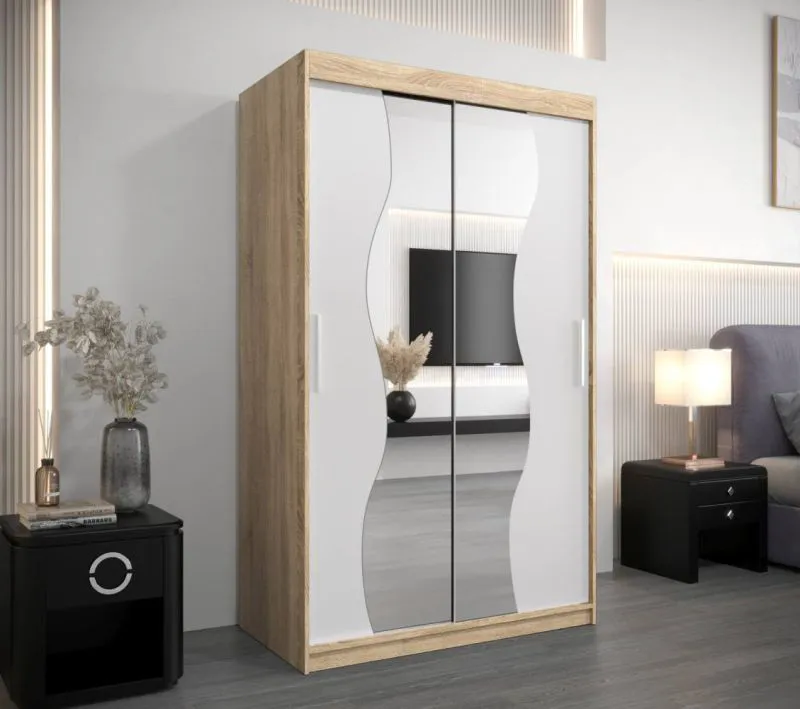 120 cm breiter Kleiderschrank mit 5 Fächern und 2 Türen | Farbe: Sonoma Eiche / Weiß Abbildung