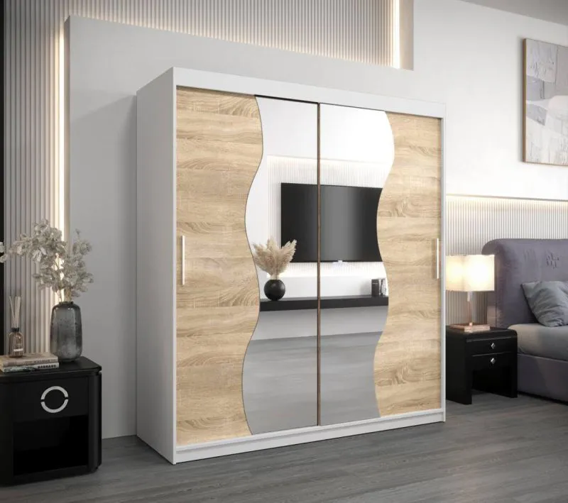 180 cm breiter Kleiderschrank mit 10 Fächern und 2 Türen | Farbe: Sonoma Eiche / Weiß Abbildung