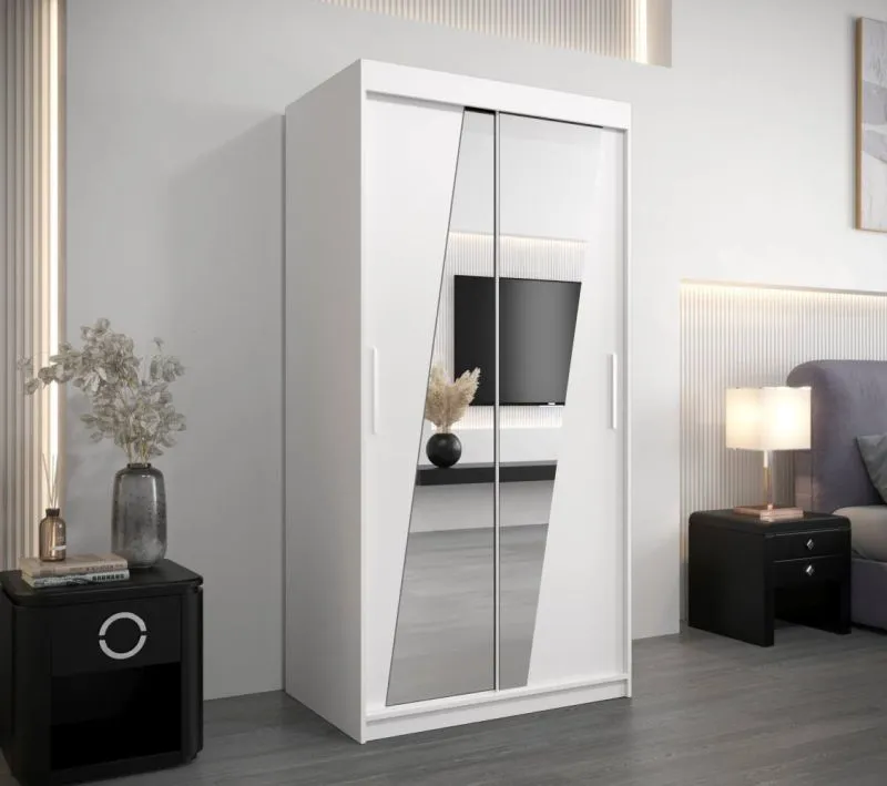 100 cm breiter Kleiderschrank mit 2 Türen | 5 Fächer | Farbe: Weiß Abbildung