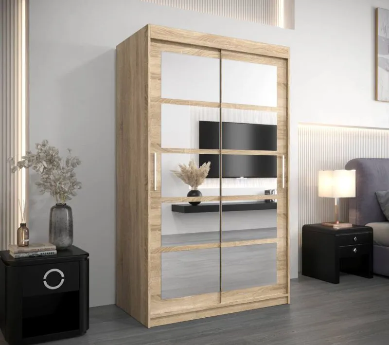 120 cm breiter Kleiderschrank mit 5 Fächern und 2 Türen | Farbe: Sonoma Eiche Abbildung