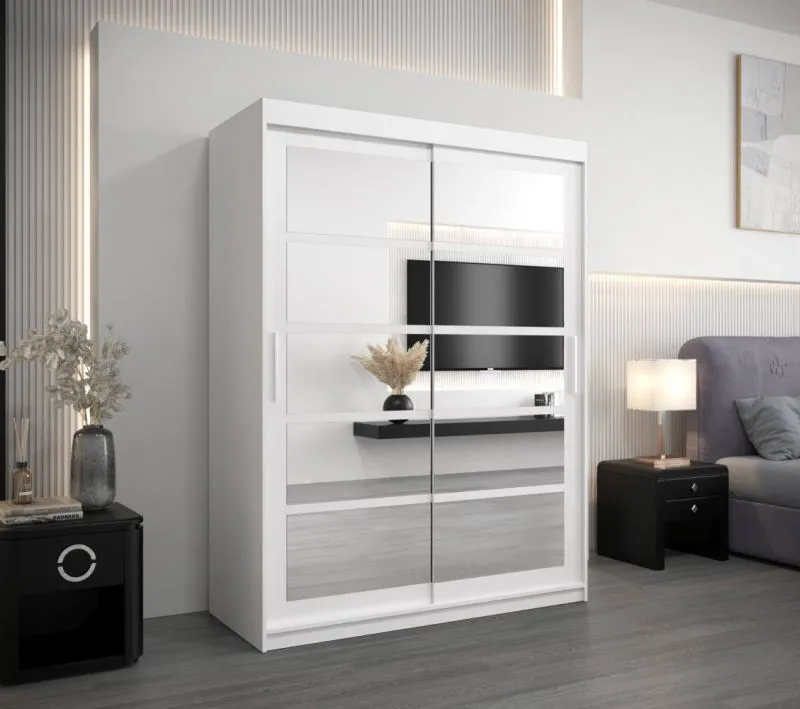 150 cm breiter Kleiderschrank mit 5 Fächern und 2 Türen | Farbe: Weiß Abbildung