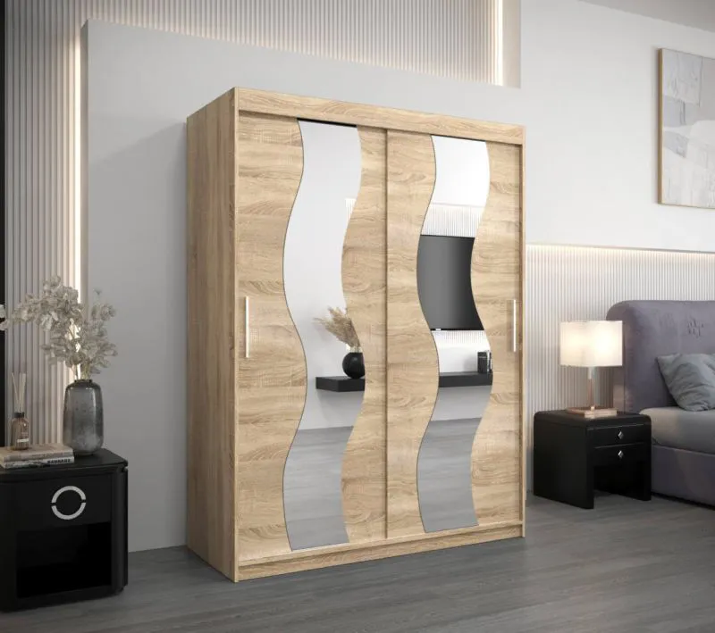 150 cm breiter Kleiderschrank mit 5 Fächern und 2 Türen | Farbe: Sonoma Eiche Abbildung