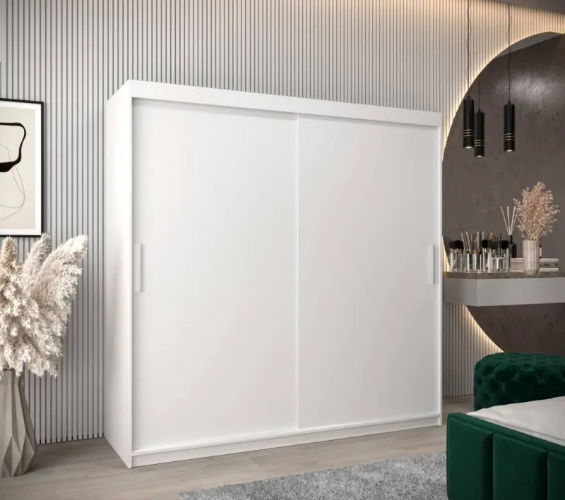 2 Meter breiter Kleiderschrank mit 2 Türen | Farbe: Weiß Abbildung