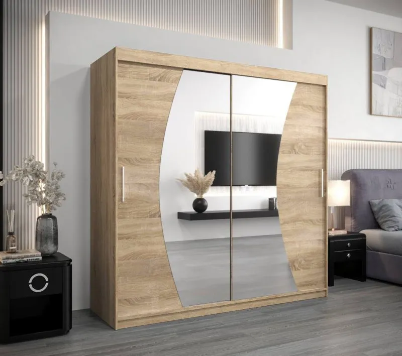 2 Meter breiter Kleiderschrank mit 2 Türen | Farbe: Sonoma Eiche Abbildung