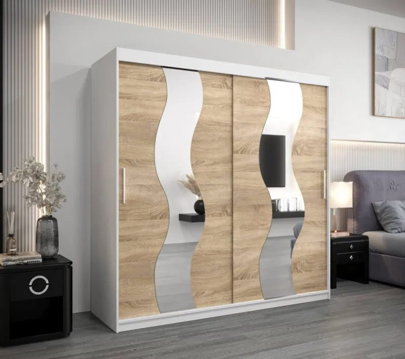 2 Meter breiter Kleiderschrank mit 2 Türen | Farbe: Sonoma Eiche / Weiß Abbildung
