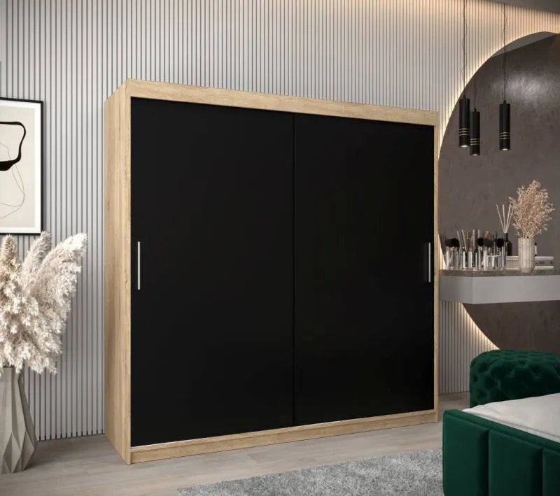 2 Meter breiter Kleiderschrank mit 2 Türen | Farbe: Sonoma Eiche Abbildung