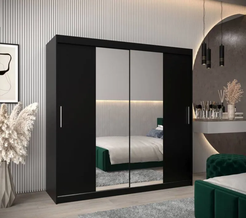 2 Meter breiter Kleiderschrank mit 2 Türen | Farbe: Schwarz Abbildung