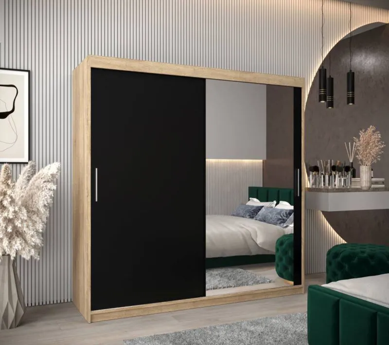 2 Meter breiter Kleiderschrank mit 2 Türen | Farbe: Sonoma Eiche Abbildung