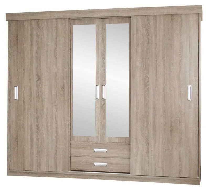 Schiebetürenschrank / Kleiderschrank Kikori 13, Farbe: Sonoma Eiche - Abmessungen: 210 x 200 x 62 cm (H x B x T)