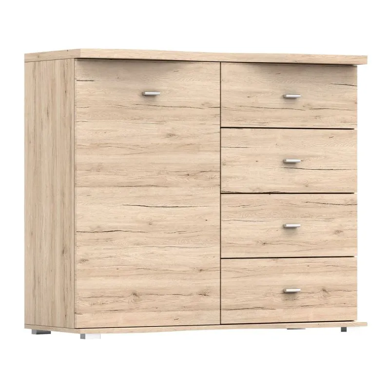 Kommode | 101 x 120 x 49,5 cm | Eiche | 1 Türe | Einfarbig | dünne Griffe silberfarben | Holzoptik | viel Stauraum | Holzoptik mit Maserung