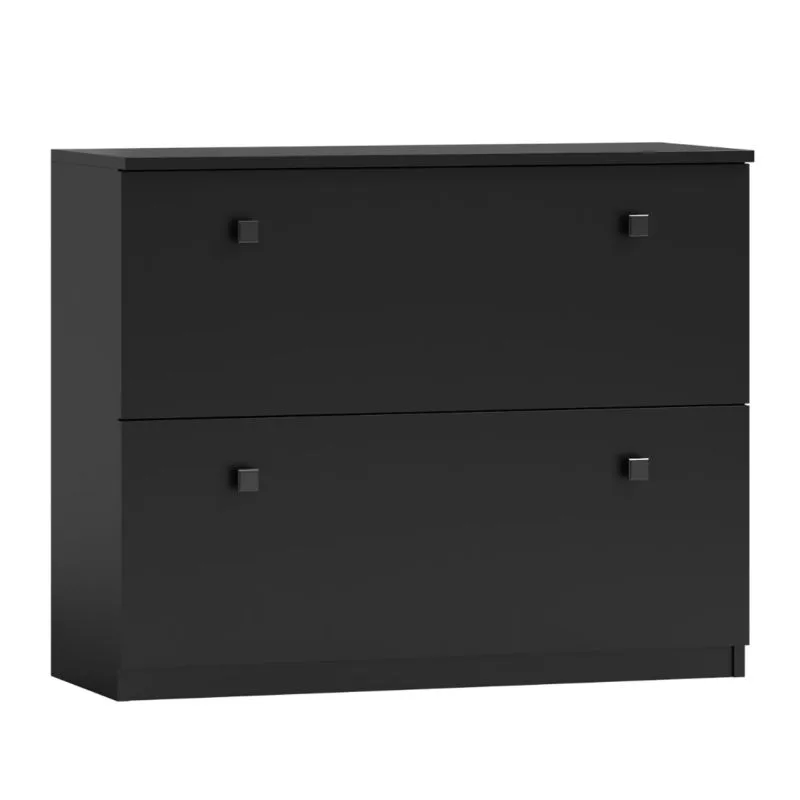 Schuhschrank mit viel Stauraum, in Schwarz, 82 x 100 x 26 cm, mit 2 Kippschubladen, quadratische Griffe, ABS-Kanten, Metallbeine