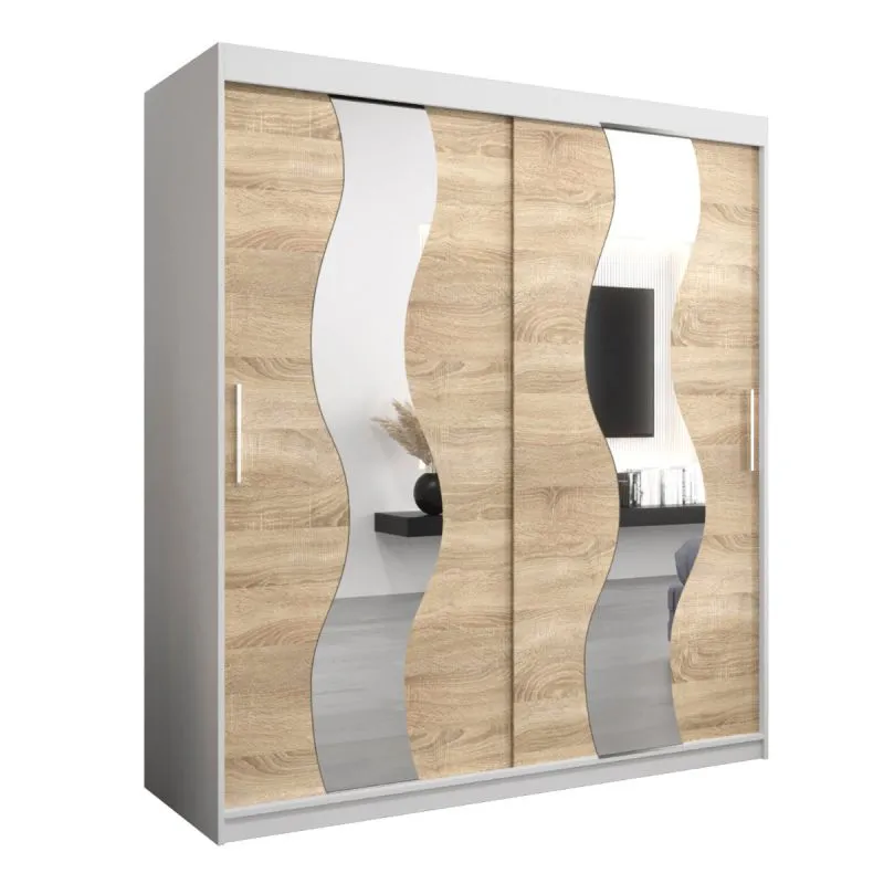 180 cm breiter Kleiderschrank mit 10 Fächern und 2 Türen | Farbe: Sonoma Eiche / Weiß Abbildung
