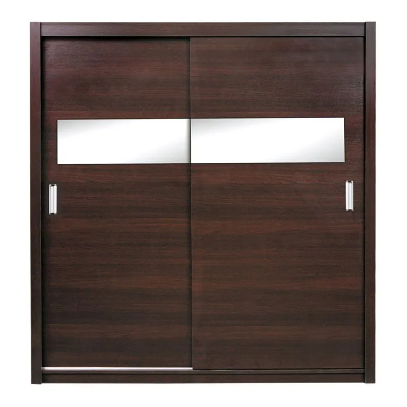 180 cm breiter Schiebetürenschrank mit 2 Türen | 6 Fächer | Kleiderstange | Farbe: Wenge-Optik Abbildung