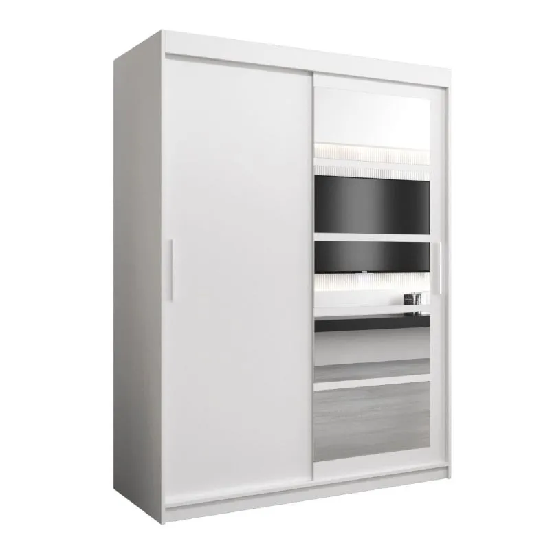 180 cm breiter Schiebetürenschrank mit 2 Türen | 10 Fächer | 2 Kleiderstangen | Farbe: Weiß Abbildung