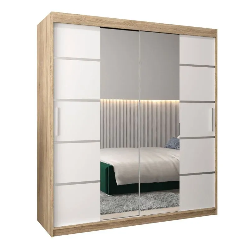 180 cm breiter Schiebetürenschrank mit 10 Fächern und 2 Türen | Farbe: Weiß / Wenge | Laminiert Abbildung