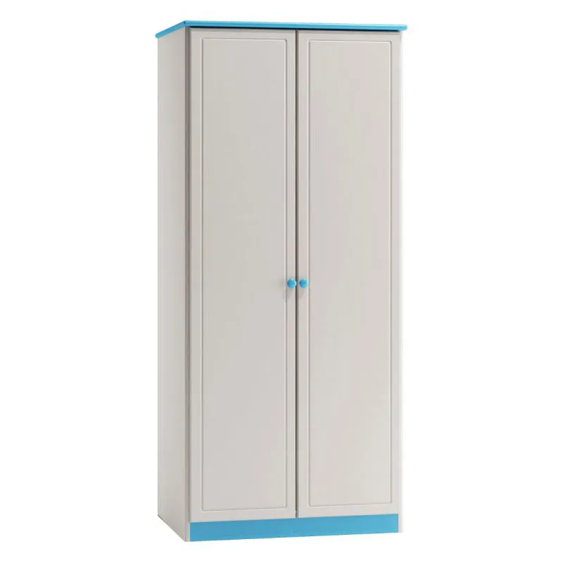 90 cm breiter Kleiderschrank mit 2 Türen | Farbe: Weiß / Blau Abbildung