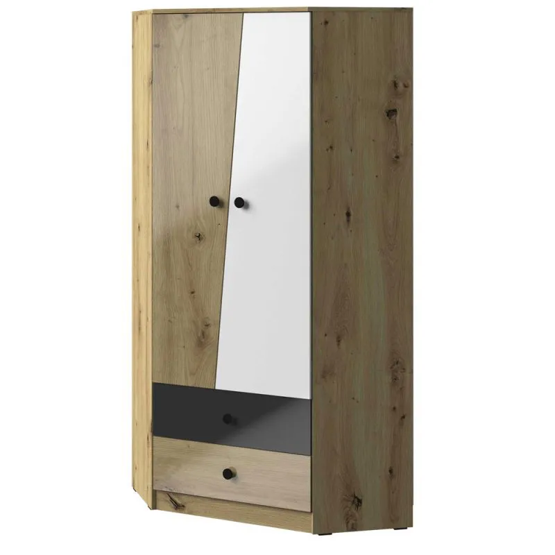 87 cm breiter Kleiderschrank mit 2 Türen, 4 Fächern und 2 Schubladen | Farbe: Eiche | Tiefe: 87 cm Abbildung