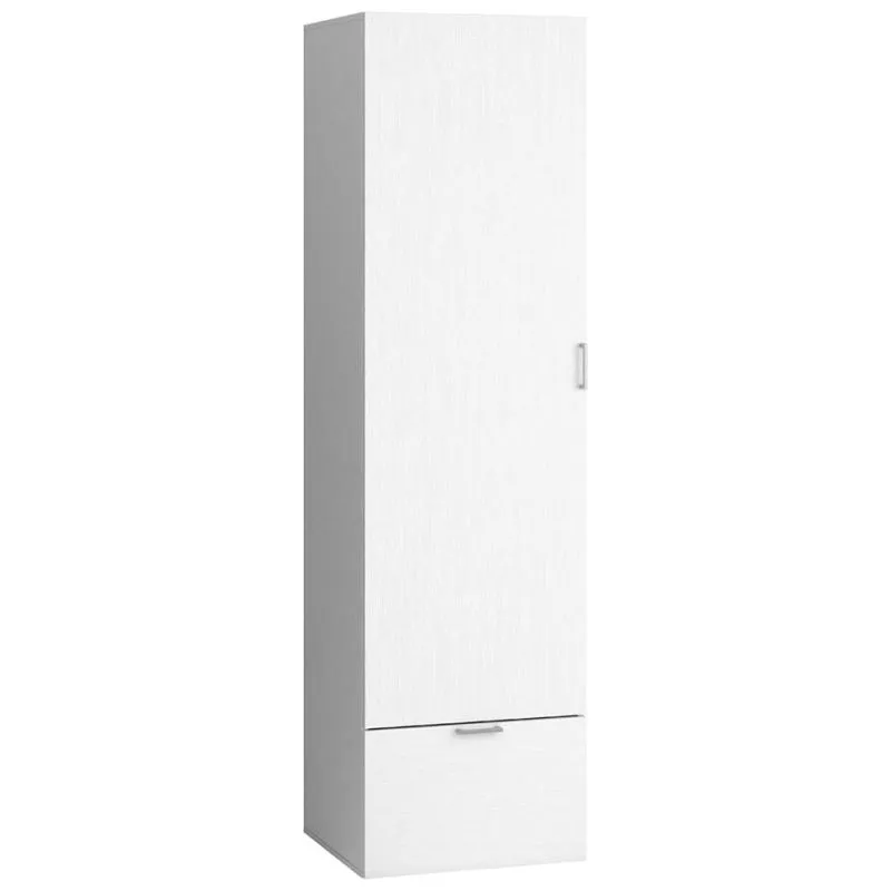 Schmaler Kleiderschrank | 1 Drehtür | 1 Schublade | 58 cm breit | Farbe: Weiß Abbildung