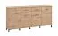 Langes Sideboard mit vier Türen Sabas 13, Farbe: Eiche Artisan, zwei Schubladen, acht Fächer, Maße: 90 x 182,5 x 40 cm, Griffe & Beine: Schwarz