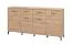 Langes Sideboard mit vier Türen Sabas 13, Farbe: Eiche Artisan, zwei Schubladen, acht Fächer, Maße: 90 x 182,5 x 40 cm, Griffe & Beine: Schwarz
