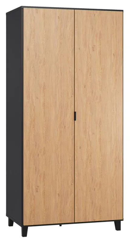 Drehtürenschrank / Kleiderschrank Leoncho 39, Farbe: Schwarz / Eiche - Abmessungen: 195 x 93 x 57 cm (H x B x T)