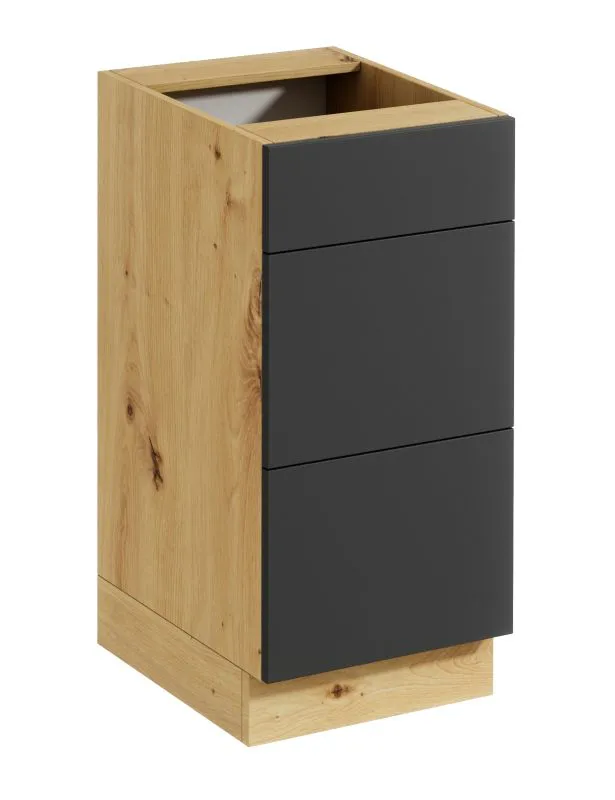 Küchen-Unterschrank | Push-to-Open | 3 Schubladen | Artisan-Eiche / Grau | 40 x 46,9 x 82 cm | grifflose Front | Matterhorn 18 | 3 Schubladen