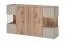 Vitrine | Farbe: Eiche Viking / Kaschmir | Push-to-open Funktion | 4 Drehtüren | Maße: 160 x 40 x 92 cm | inkl. LED-Beleuchtung | 9 Fächer