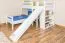 Etagenbett / Spielbett Phillip Buche massiv weiß lackiert mit Rutsche und Regal inkl. Rollrost - 90 x 200 cm, teilbar