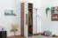 Schrank  Manase 10, Farbe: Eiche Braun / Weiß Hochglanz - 197 x 63 x 36 cm (H x B x T)