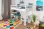 Massivholz Hochbett für Kinder | Matratzenmaß: 90 x 190 cm | Weiß Lackiert | umbaubar in Einzelbett | Premium-Qualität | inkl. Rollrost Abbildung
