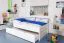 Bettrahmen für Kinder / Ausziehbett / Kinderbett 90 x 200 cm | Massivholz: Buche | Weiß Lackiert | inkl. 2. Liegeplatz 90 x 190 cm ausziehbar und 2 Rollrost | besonders hohe Qualität Abbildung