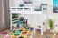 Weißes Kinder-Hochbett 90 x 190 cm | Massivholz: Buche | Weiß Lackiert | umbaubar in Einzelbett | Premium-Qualität | inkl. Rollrost Abbildung