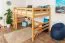 Jugendhochbett 140 x 200 cm | Massivholz: Buche | Natur Lackiert | umbaubar in Einzelbett | Premium-Qualität | inkl. Rollrost Abbildung