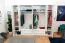Großer Kleiderschrank | 6 Drehtüren | 4 Schubladen | 8 Fächer | mit 4 Kleiderstangen | 277 cm breit | Farbe: Weiß Abbildung