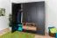 Kleiderschrank | 4 Drehtüren | 2 Schubladen | 8 Fächer | mit 2 Kleiderstangen | 210 cm breit | Farbe: Walnuss / Schwarz Abbildung