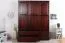 Kleiderschrank | 3 Drehtüren | 4 Schubladen | 4 Fächer | mit Kleiderstange | 154 cm breit | Massivholz | Farbe: Walnussfarben Abbildung