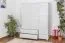 Kleiderschrank | 3 Drehtüren | 4 Schubladen | 4 Fächer | mit Kleiderstange | 155 cm breit | Massivholz | Farbe: Weiß Abbildung