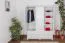 Kleiderschrank | 3 Drehtüren | 4 Schubladen | 4 Fächer | mit Kleiderstange | 155 cm breit | Massivholz | Farbe: Weiß Abbildung