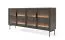 Kommode mit LED-Beleuchtung Chaabane 02 | Farbe: Eiche Dunin / Schwarz | braune Glasfront | vier Türen | Maße: 82,5 x 181 x 39 cm | Griffe & Beine: Metall