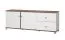 TV-Schrank / TV-Board mit zwei Türen Kanjiza 05, Farbe: Eiche Flagstaff / Weiß / Weiß Hochglanz, zwei Schubladen, vier Fächer, Maße: 59,5 x 162 x 40 cm