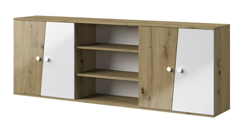 Schrankbetterweiterung Sirte 17, Farbe: Eiche / Weiß Hochglanz - Abmessungen: 80 x 213 x 40 cm (H x B x T)